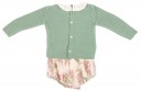 Baby Green knitted sweater & floral short set 
