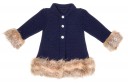 Navy Blue Knitted Coat with Synthetic Fur Cuffs & Hem