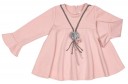 Girls Pink Jersey Top with Gray Necklace & Checked Shorts Set 