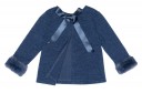 Girls Blue Sweater with Synthetic Fur Cuffs & Satin Bow