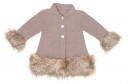 Taupe Knitted Coat with Synthetic Fur Cuffs & Hem