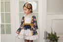 Dolce Petit Girls Blue Print Floral Dress & Ruffles 