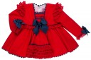 Nini Moda Infantil Conjunto Bebé Niña Vestido Rojo & Lazos Marino