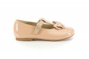 Beige Patent Leather Mary Janes with suede bow