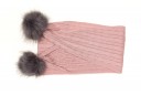 Pink Braid Knit Scarf With Maxi Pom-Poms