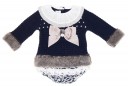 Blue Knitted Sweater & Brocade Short Set 