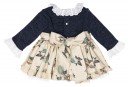 Baby Navy Blue Jersey & Bird Print  3 Piece Dress Set