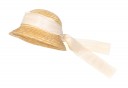 Girls Beige Straw Hat with Satin & Tulle Ribbon