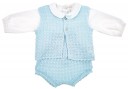 Baby Blue & White Knitted Cotton 3 Piece Set 