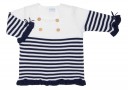 Girls Navy Blue & White Striped Cotton Sweater