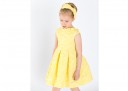 Girls Yellow Brocade Pleated Dress