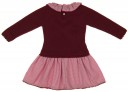 Burgundy Knitted Dress with Dusky Pink Polka Dot Skirt