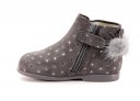 Baby Gray Suede Boots with Sparkly Polka Dots & Pom-Poms
