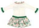 Ivory & Green Trim Knitted Dress With Tiered Floral Skirt