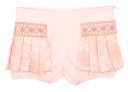 Pastel Pink & Beige Cotton Lace Pleated Shorts