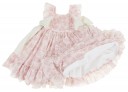 Pale Pink & Green Floral Ruffle Dress with Ribbons