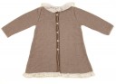 Beige & Brown Knitted Dress with pompoms & Ruffle Collar
