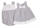 Light Gray & White Check Cotton Dress with Bow