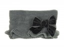 Gray Knitted Ruffle Snood with Velvet Bow