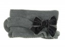 Gray Knitted Ruffle Snood with Velvet Bow