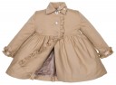 Girls Beige Cotton Trench Coat With Plush Lining