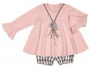 Girls Pink Jersey Top with Gray Necklace & Checked Shorts Set 