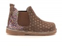 Girls Taupe Suede & Glitter Boots with Sparkly Polka Dots