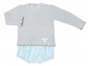 Baby Gray Knitted Sweater & Polka Dot Light Blue Short