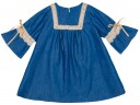 Vestido Niña Manga Francesa Denim Azul Puntilla Beige