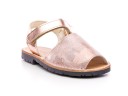 Girls Pink Metallic Leather Traditional Menorcan Sandals with Camouflage 