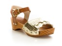 Girls Gold Leather & Wooden Clogs Sandals 