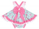 Green & Pink Cross- Back Floral Dress & Knickers Set 