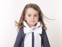Gray & White Stretch Jersey Shift Dress With Ruffle collar 