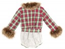 Girls Red Tartan Playsuit with Synthetic Fur Collar & Cuffs