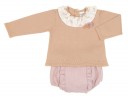 Baby Beige Pom-Poms Sweater & Pink Floral Short