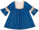 Kauli Vestido Niña Manga Francesa Denim Azul Puntilla Beige