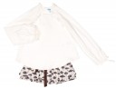 Girls Ivory Blouse & Chocolate Mushroom Print Skirt Set 