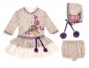 Baby Girls Beige Melange & Purple 3 Piece Dress Set 