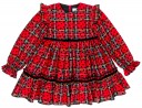 Girls Red Tartan Print Dress & Black Velvet Bow