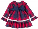Baby Girls Red & Dark Blue Tartan Print 3 Piece Dress Set