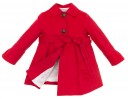 Girls Red Gabardine Trench Coat With Layered Frilly Back